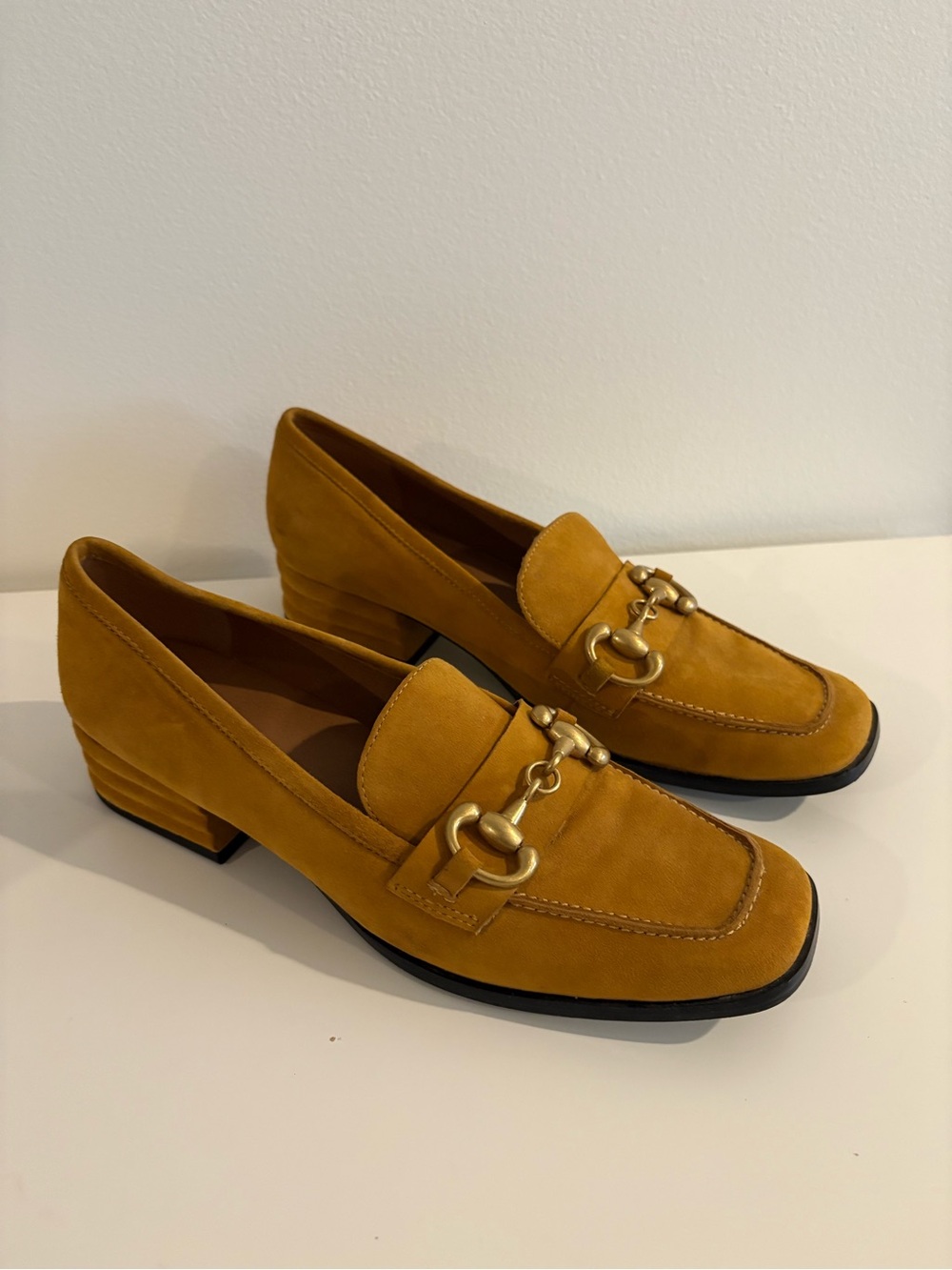 Saint G || Jacqueline Suede Loafer Pump Horsebit Suede Mustard Yellow Gold 41 - Picture 2 of 10